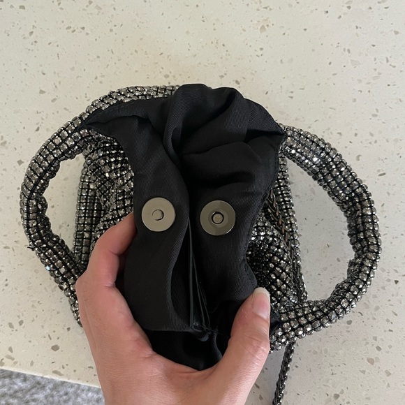 Madison West Silver Rhinestone Bucket/Crossbody Bag One Size - Picture 6 of 16